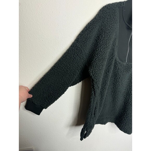 Aerie Large Dream Sherpa Sweatshirt Smoked Gray Quarter Zip Ribbed Neck NWT - Picture 5 of 13